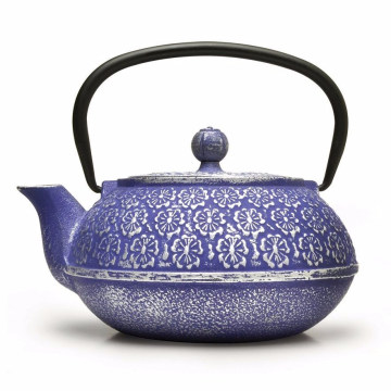 Blue Floral Cast Iron Teapot, 34-Ounce, Blue Floral